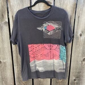 Men's American Eagle Gray Colorblock Van Boho T-Shirt NO SIZE Crew Cotton Hippie